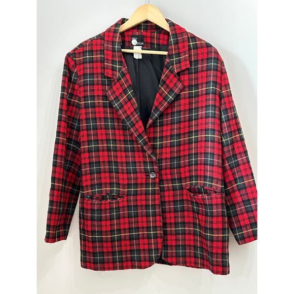 Vintage First Option Red Plaid Blazer Jacket Women’s Size Large - Picture 1 of 5